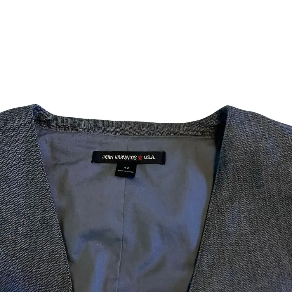 John Varvatos USA Waistcoat Vest Grey Zippered Pockets Linen Cotton Size 42